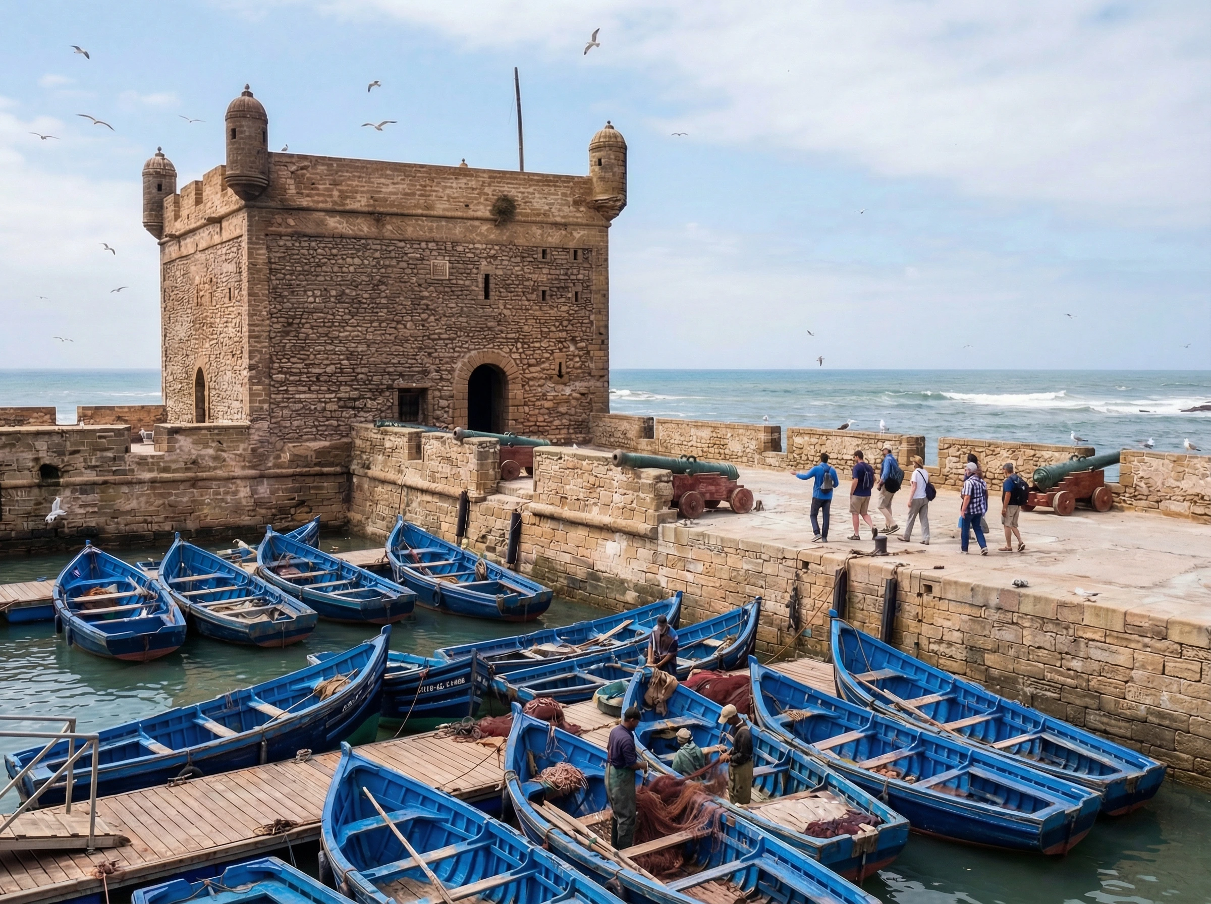 Essaouira medina streets with traditional Moroccan architecture and local shops
